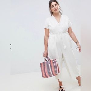 Asos Curve Cotton Embroidered
Jumpsuit With Tassel Trim